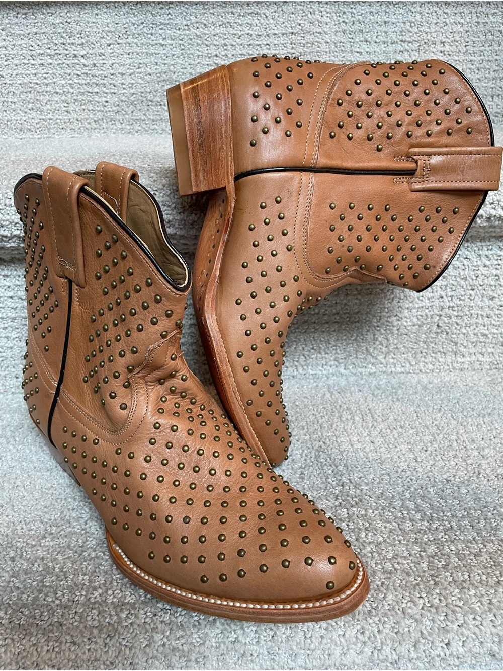 Coconuts by Matisse Faithful Camel Leather Brass Studded Western Ankle Boots 11